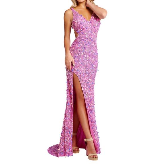 RACHEL ALLAN Dresses & Skirts - NEW RACHEL ALLAN open back v-neck prom dress in pink multi